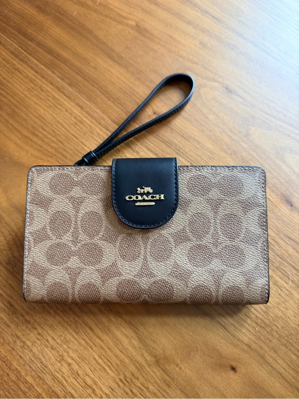 Coach Brown Monogram and Black Wristlet Wallet